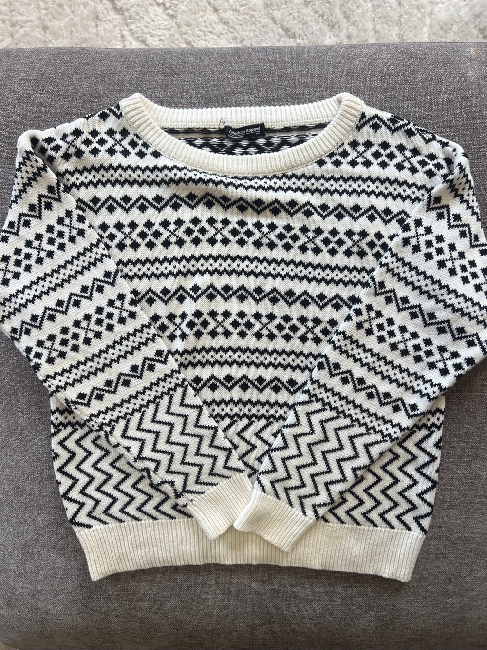 American Apparel Black and White Geometric Fair Isle Crewneck Sweater